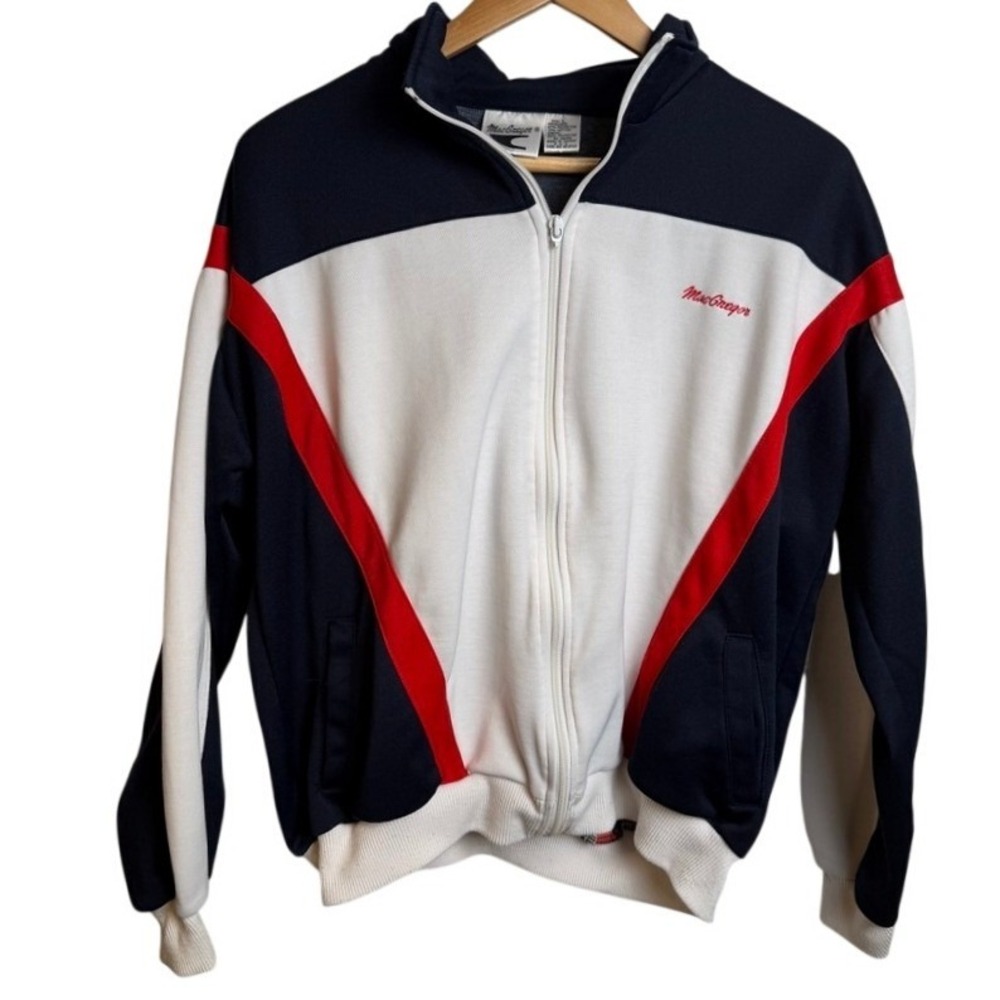 VTG MacGregor Mens Track Jacket L Navy White Red Colorblock Retro Full Zip Retro